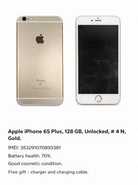 Apple iPhone 6S Plus 128GB Unlocked Gold #4N
